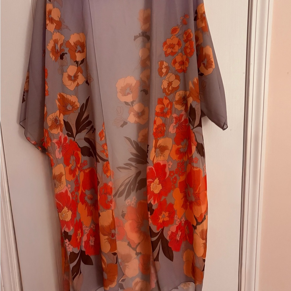 Floral Kimono with Orange and Red Accents